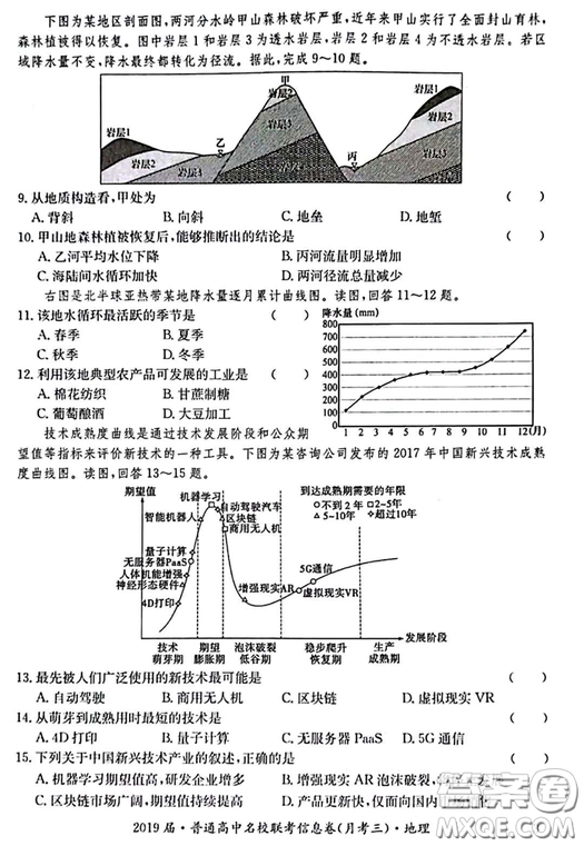 2019年普通高中名校聯(lián)考信息卷月考三試題文理綜答案