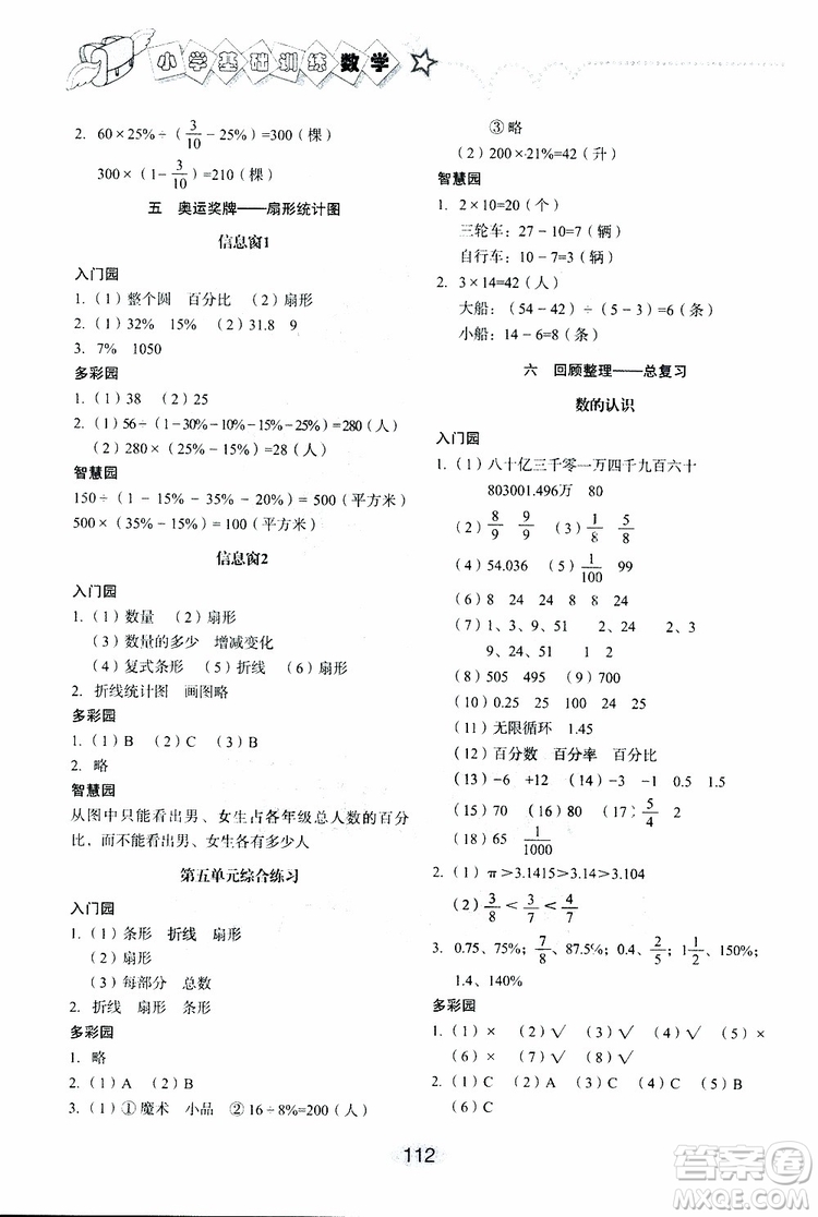 2019新版數(shù)學六年級下六三制青島版小學基礎訓練參考答案