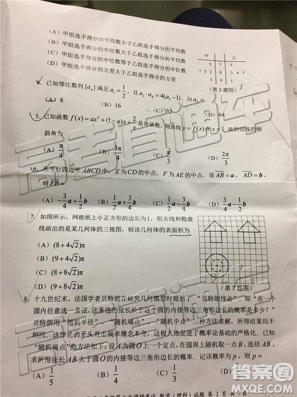 2019深圳二模文理數(shù)試題及參考答案