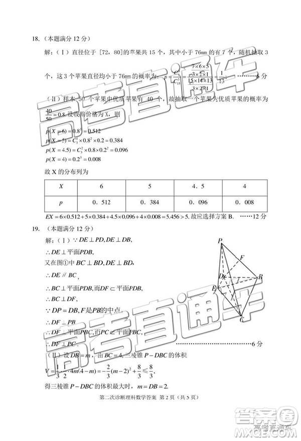 2019年甘肅二診文理數(shù)試題及參考答案