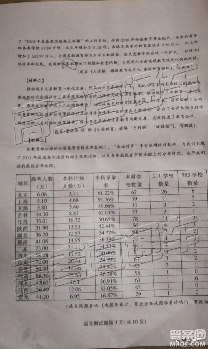 2019年韶關(guān)二模語文試題及參考答案