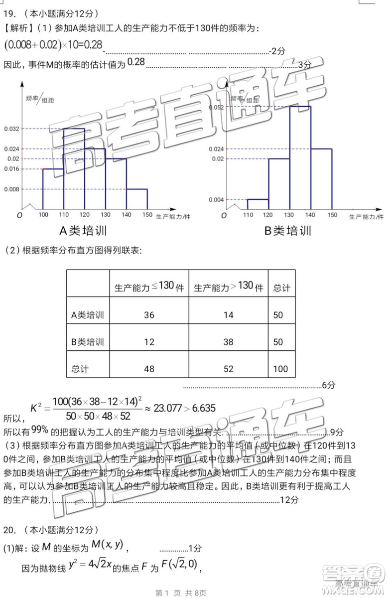 2019年韶關二模文科數(shù)學試題及參考答案