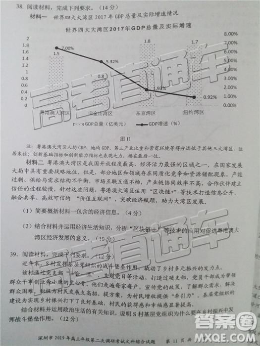 2019年深圳二模文理綜試題及參考答案