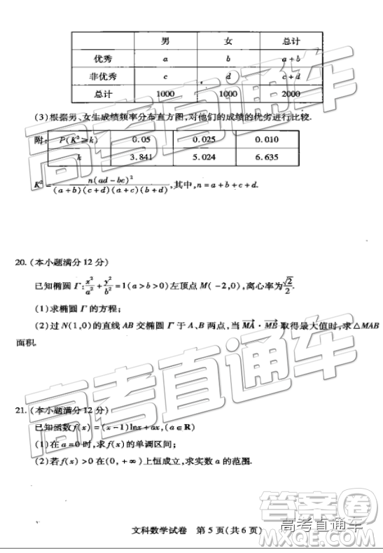 2019武漢高三四月調(diào)考文理數(shù)試題及參考答案