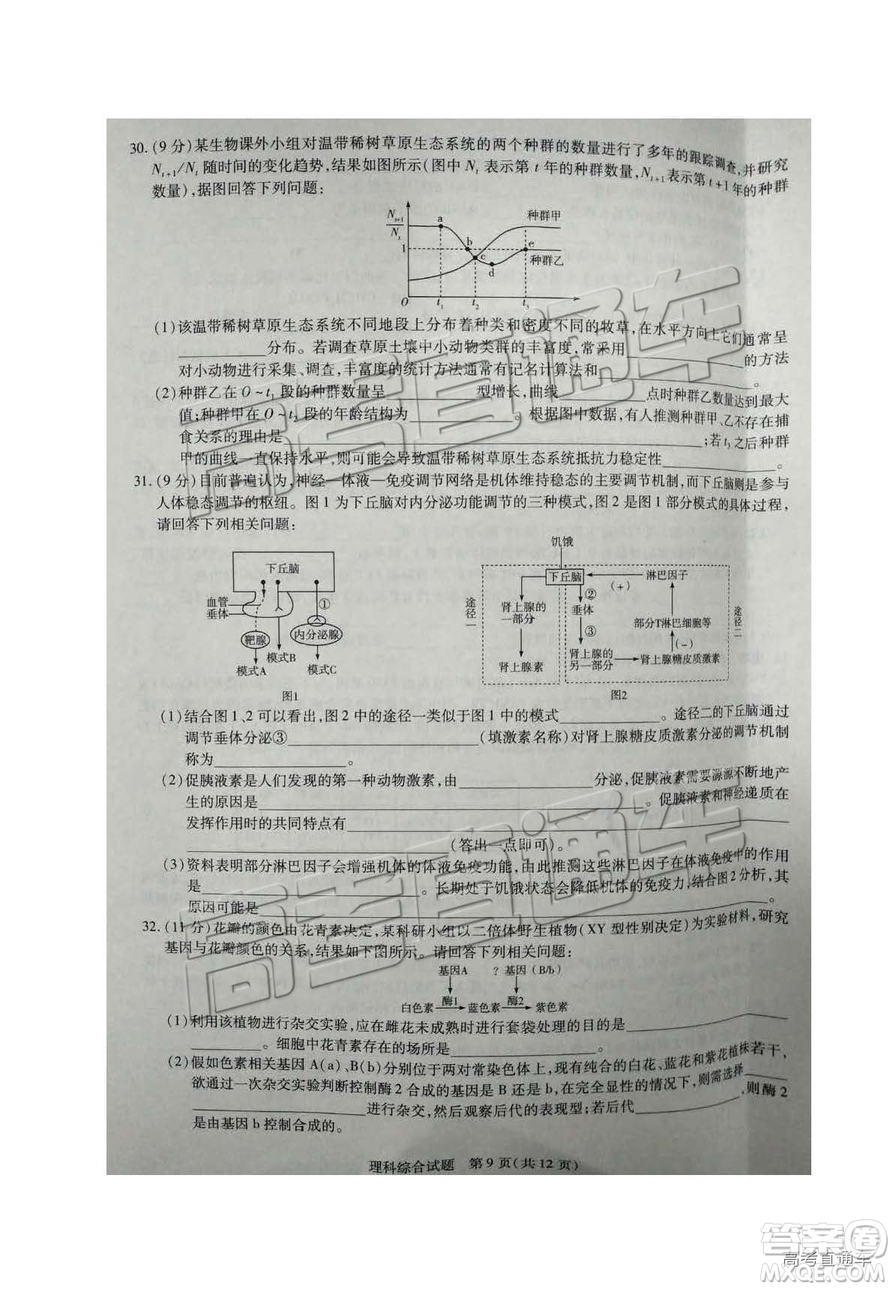 2019年濮陽二模文理綜試題及參考答案