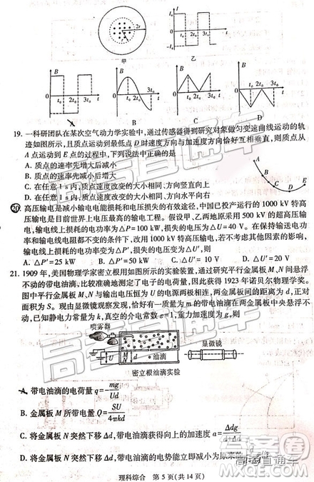 2019年寶雞三模文理綜試題及參考答案