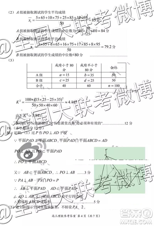 2019年中原名校高三第五次測(cè)評(píng)文理數(shù)參考答案