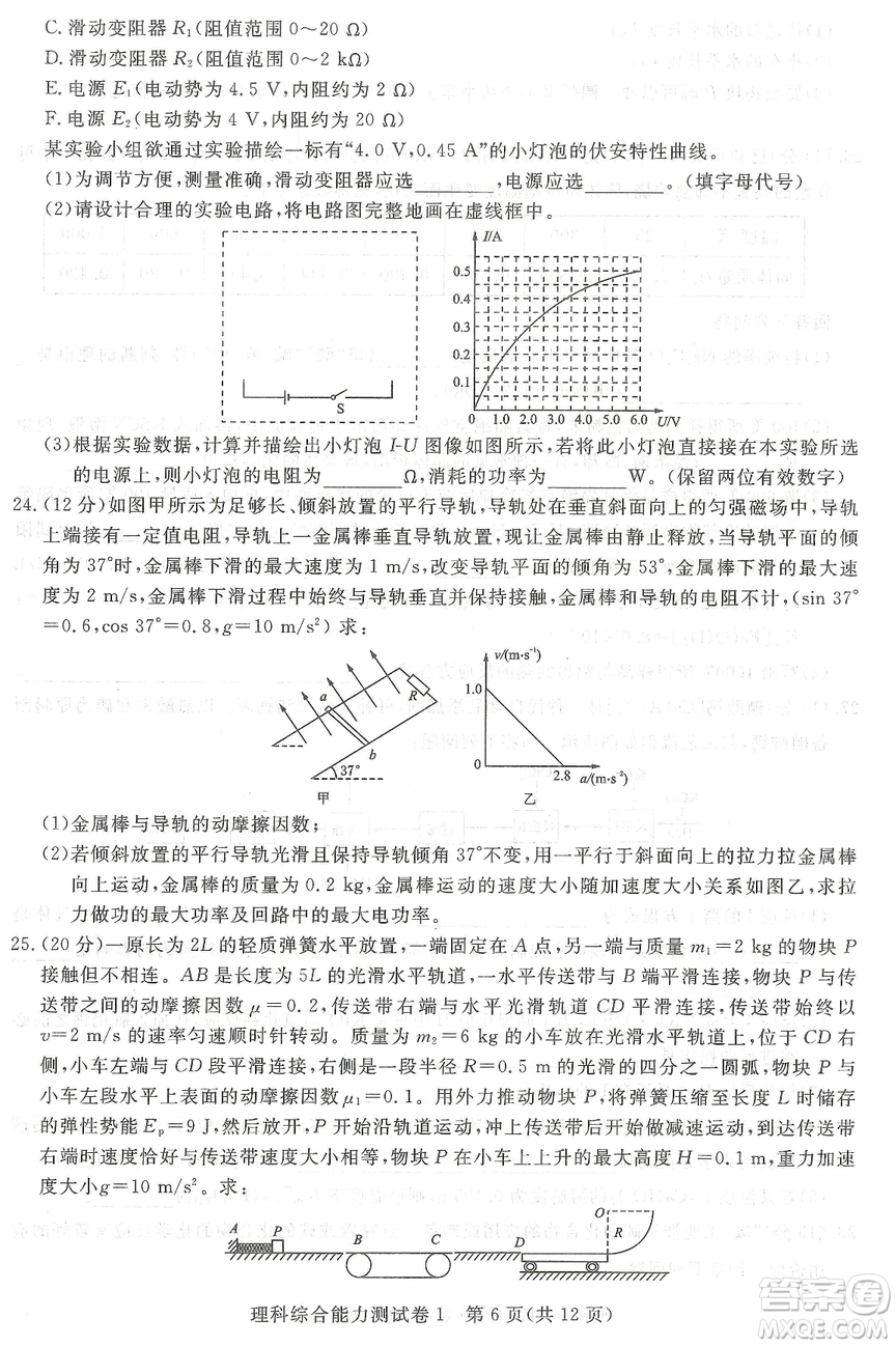 2019年普通高等學校招生全國統(tǒng)一考試押題卷一理科綜合答案