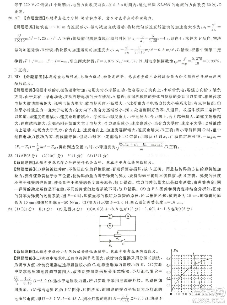 2019年普通高等學校招生全國統(tǒng)一考試押題卷一理科綜合答案