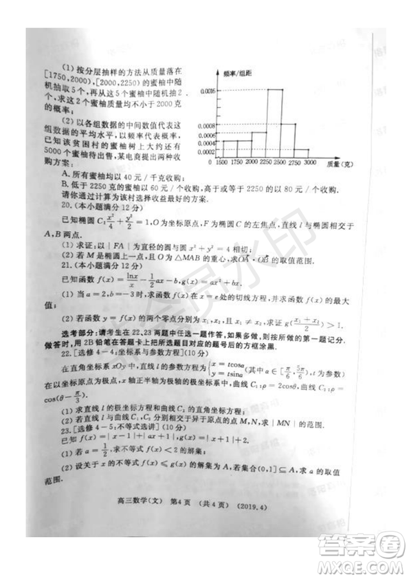 2019年洛陽(yáng)市高三下學(xué)期尖子生第二次聯(lián)考文理數(shù)試題及答案