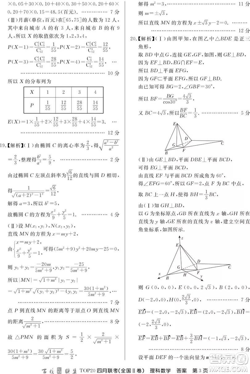 2019百校聯(lián)盟TOP20四月聯(lián)考Ⅱ文理數(shù)參考答案