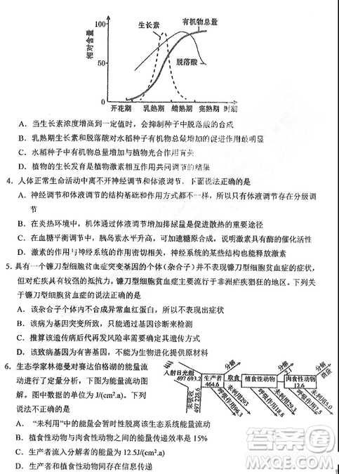 2019年哈三中高三第二次高考模擬考試文理綜試題及答案