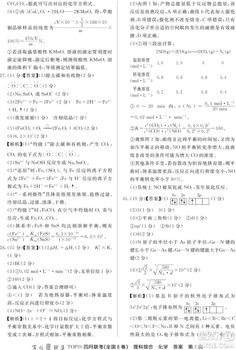 百校聯(lián)盟2019屆TOP20四月聯(lián)考全國(guó)Ⅱ文理綜參考答案