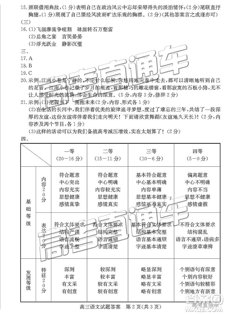 2019年德州二模語(yǔ)文試題及參考答案