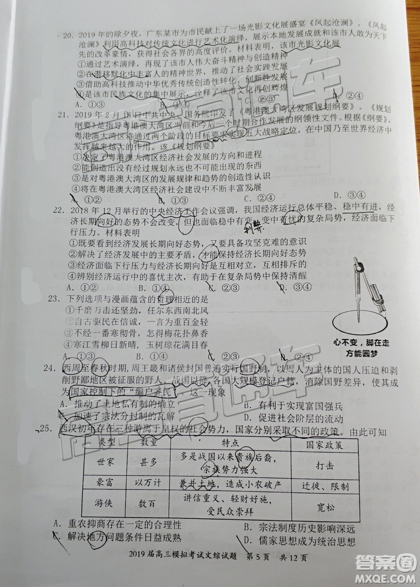 2019年惠州一模文綜試題及參考答案