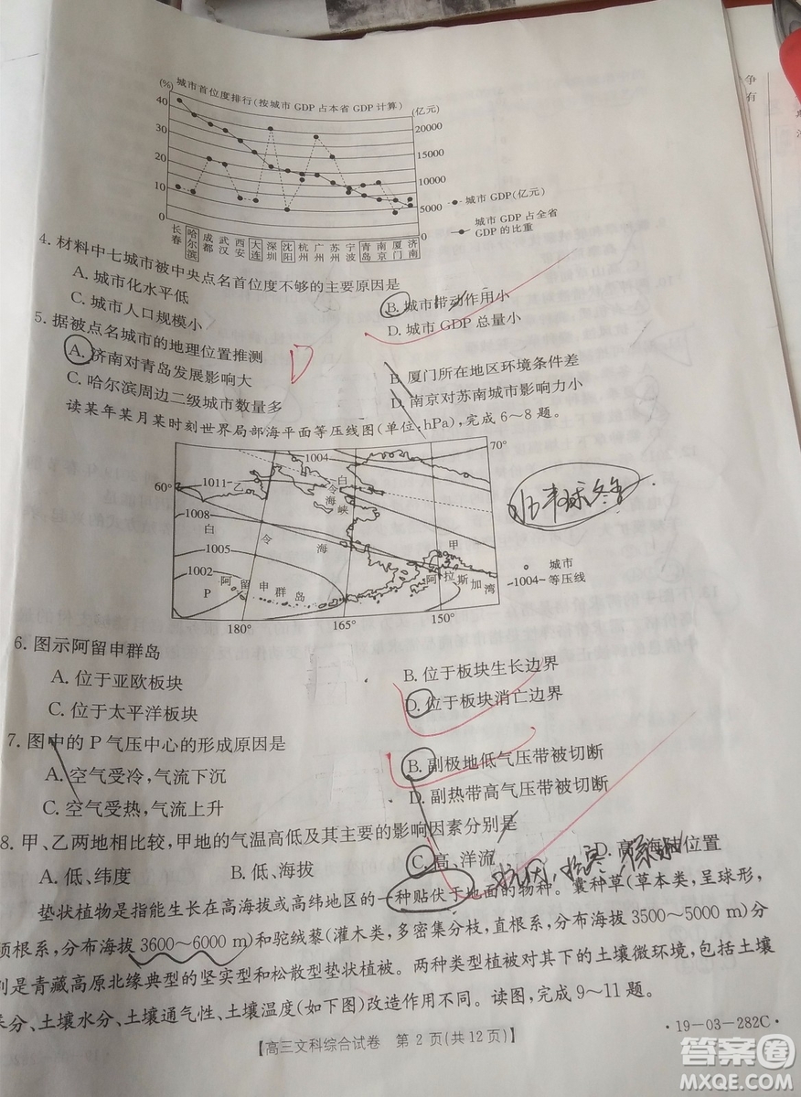 2019年4月吉林金太陽聯(lián)考高三文科綜合試卷及答案