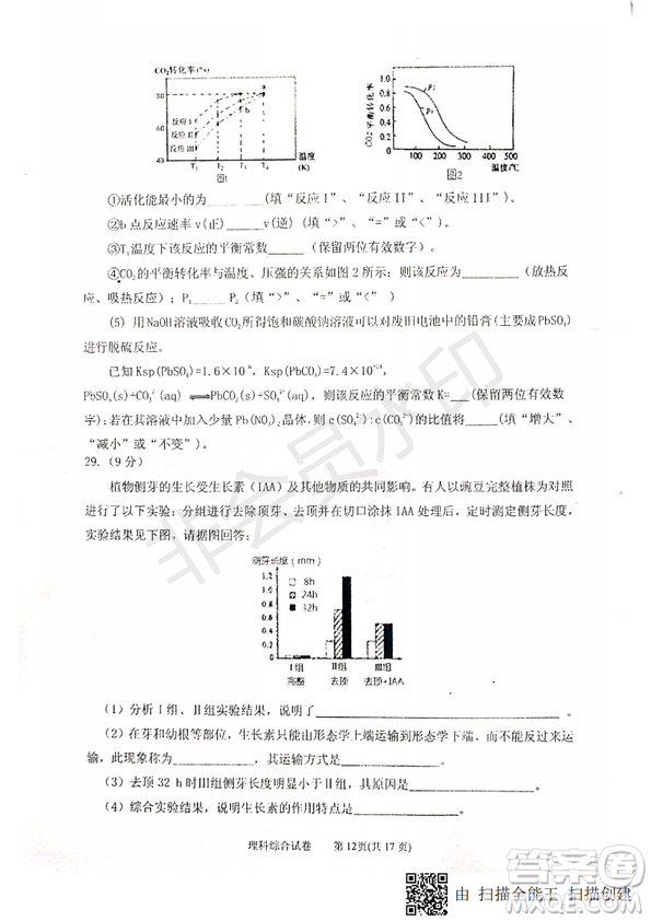 2019年寧夏銀川市高三質(zhì)量檢測(cè)理綜試題及答案