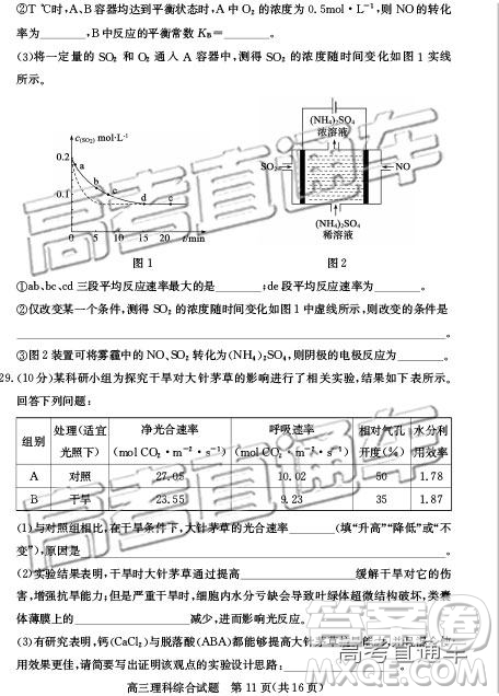 2019年德州二模文理綜試題及參考答案