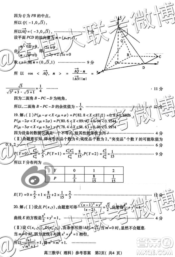 2019年河南省六市高三第二次聯(lián)考文理數(shù)參考答案