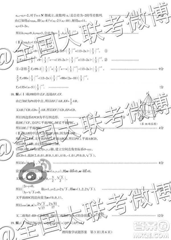 2019年高考名校聯(lián)考沖刺卷文理數(shù)參考答案