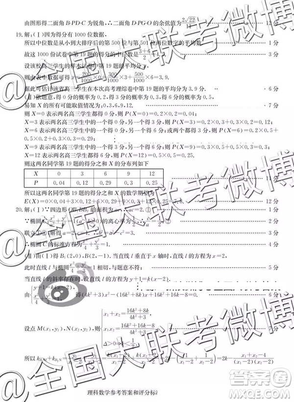 華大新高考聯(lián)盟2019屆高三4月教學(xué)質(zhì)量測(cè)評(píng)文理數(shù)參考答案