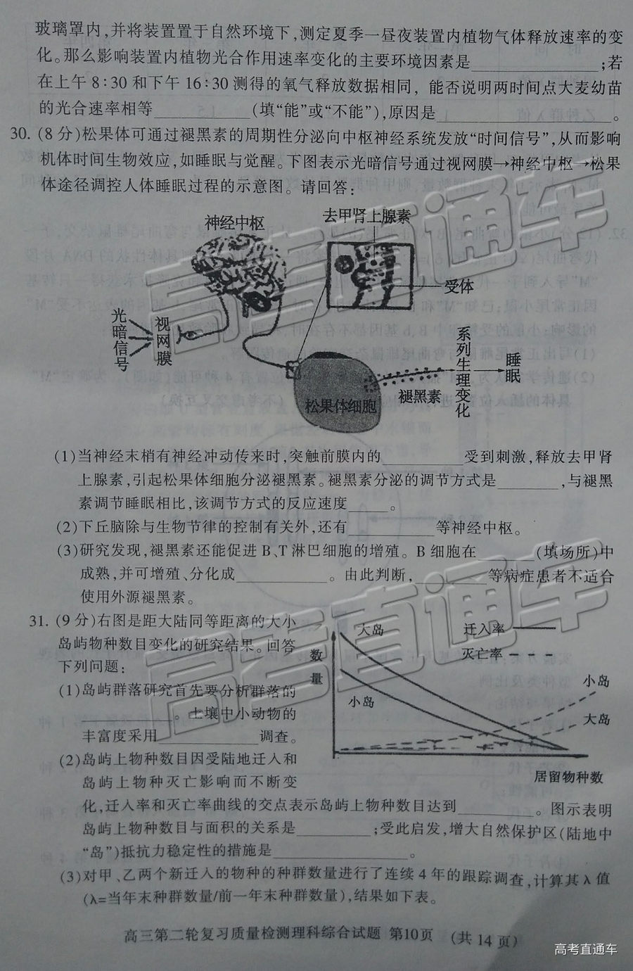 2019年泰安二模文理綜試題及參考答案