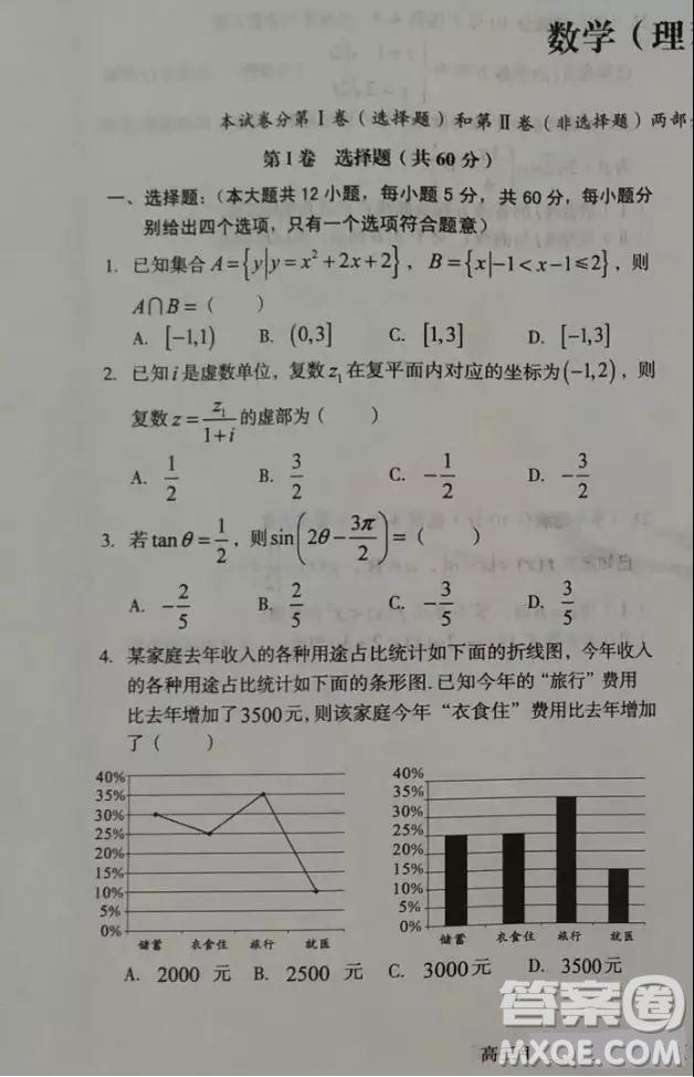 2019屆安徽省毛坦廠中學高三校區(qū)4月聯(lián)考理數(shù)試題及答案