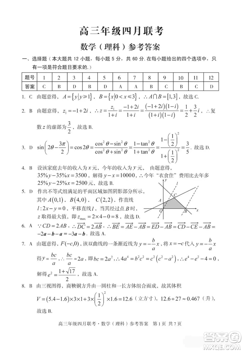 2019屆安徽省毛坦廠中學高三校區(qū)4月聯(lián)考理數(shù)試題及答案