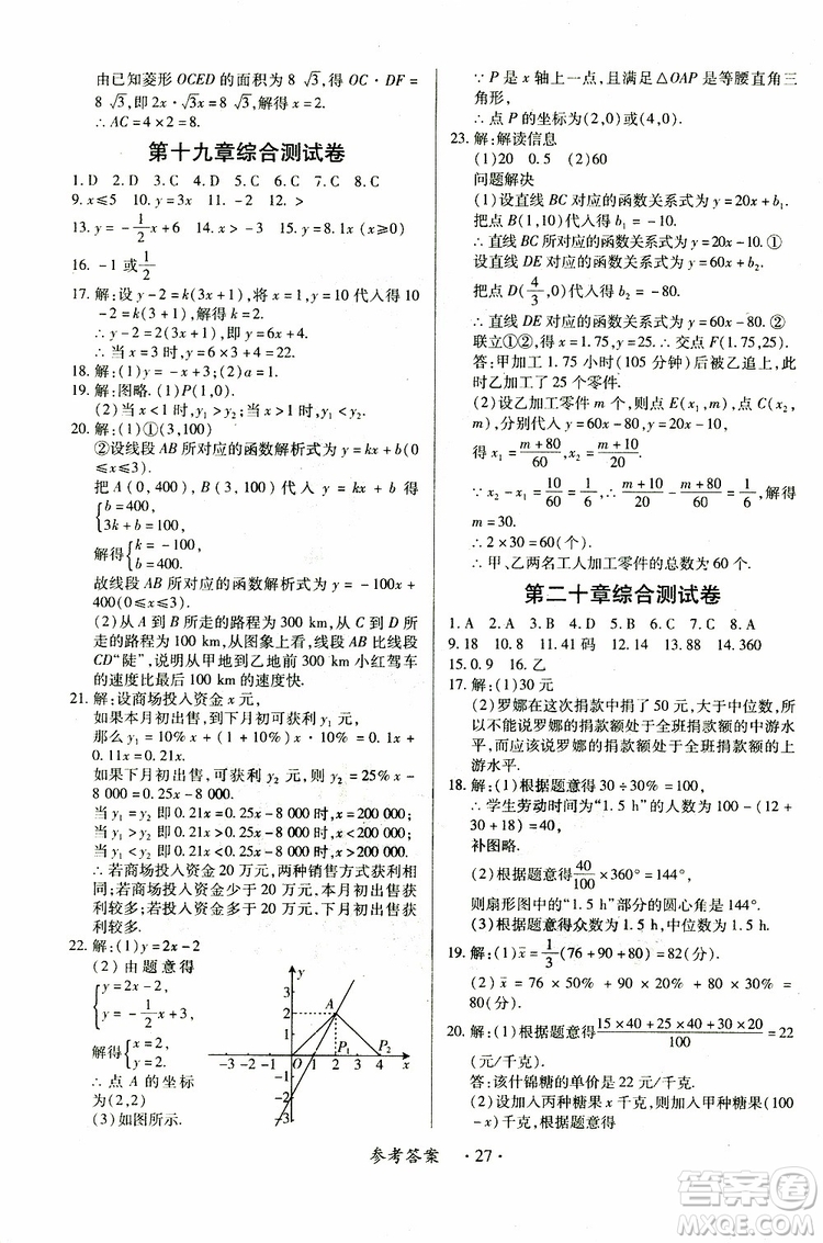 江西人民出版社2019年一課一練創(chuàng)新練習(xí)八年級下冊數(shù)學(xué)人教版參考答案