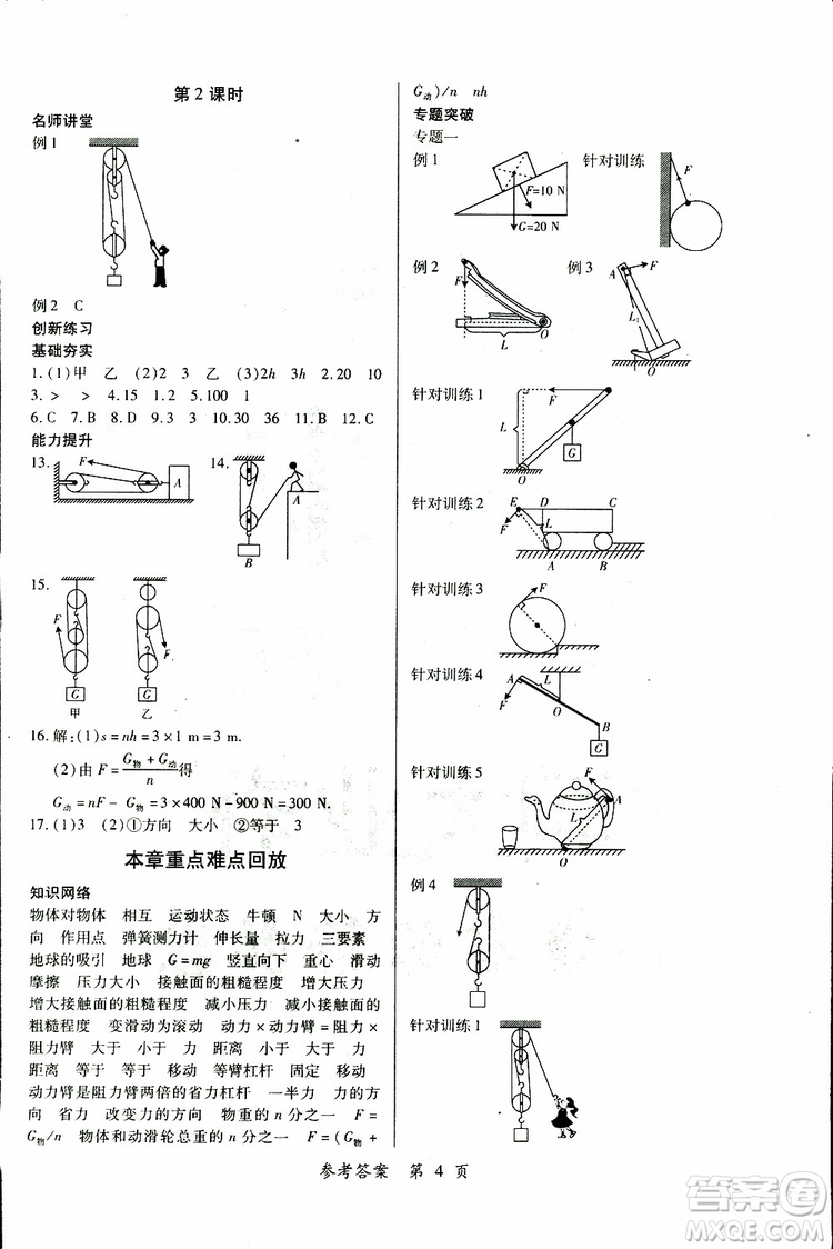 2019年一課一練創(chuàng)新練習(xí)八年級下冊物理滬粵版參考答案