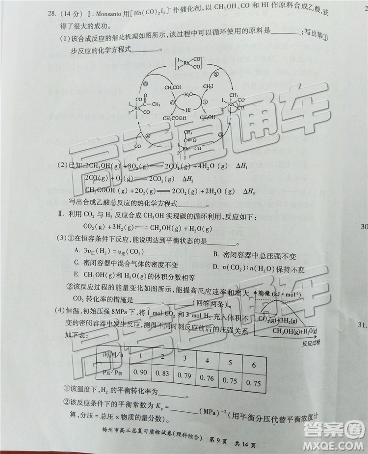 2019梅州二模文理綜試題及參考答案