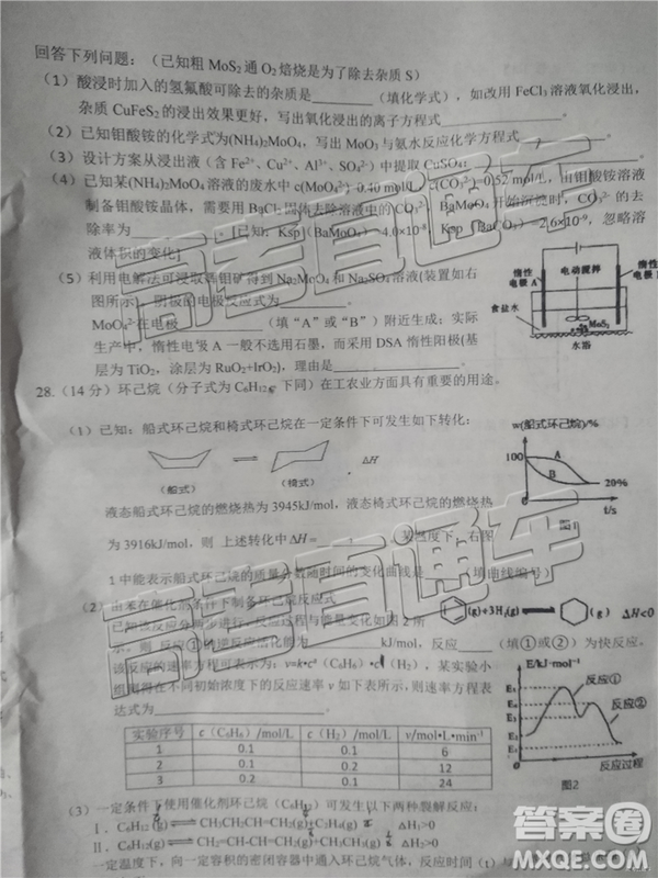 2019年上饒三模文理綜試題及參考答案