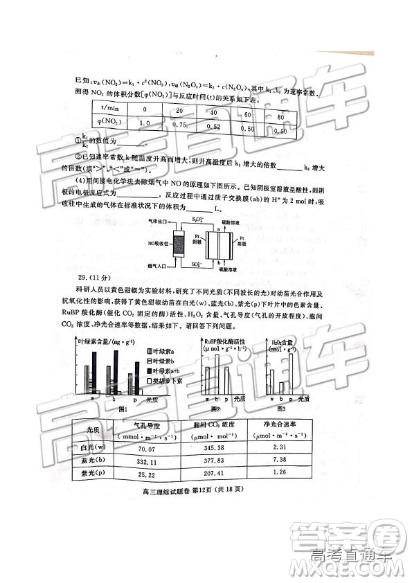 2019年河南高三第三次質量預測文理綜試題及參考答案