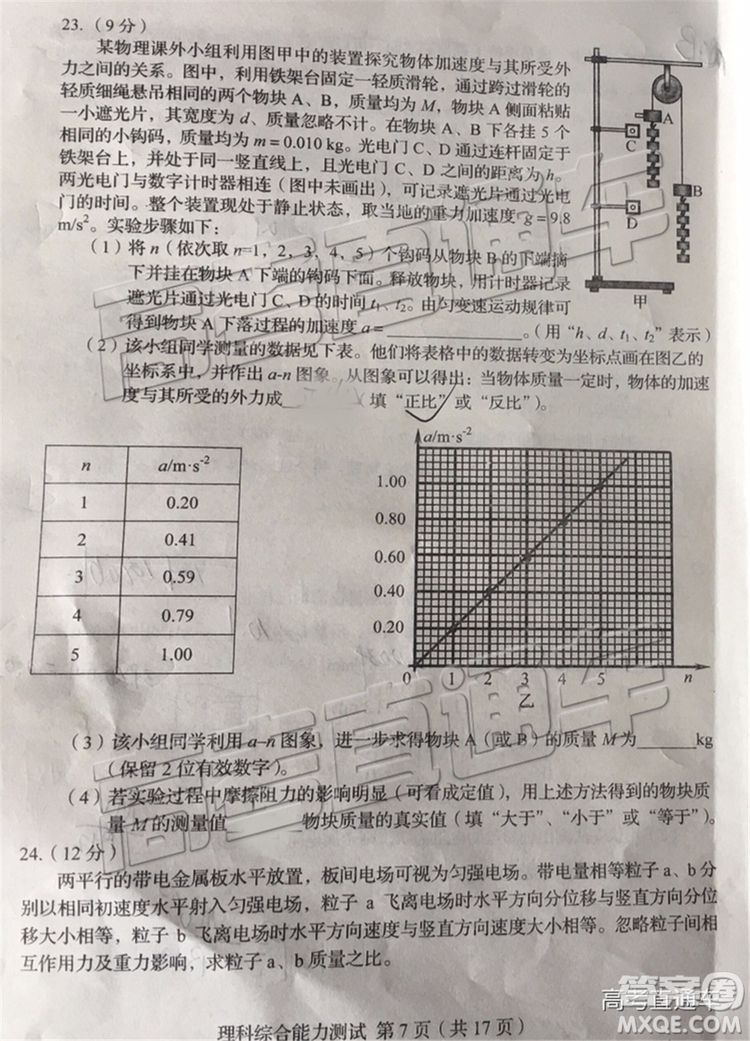 2019年長春四模文理綜試題及參考答案