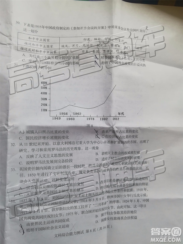 2019年長春四模文理綜試題及參考答案