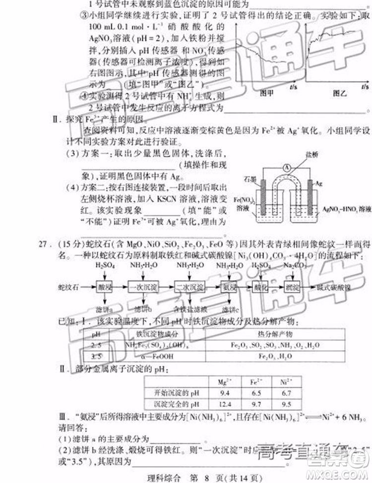 2019年石家莊二模文理綜試題及參考答案