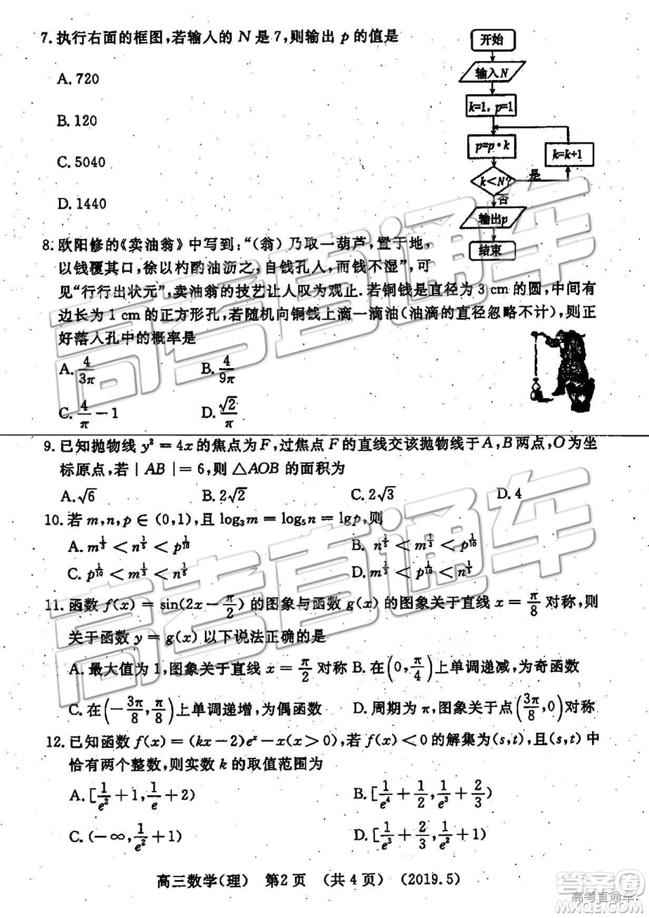 2019年5月洛陽三統(tǒng)文理數(shù)參考答案