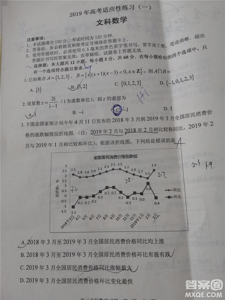 2019年菏澤煙臺二模文理數(shù)試題及參考答案