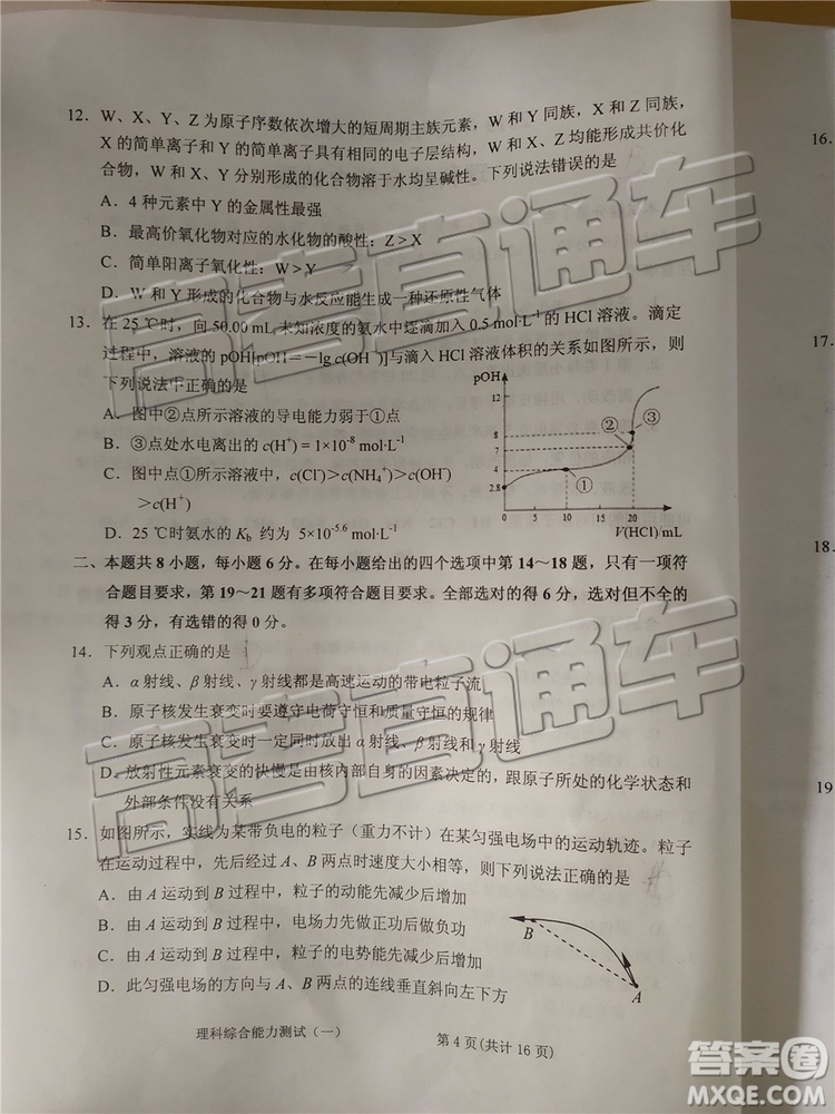 2019年菏澤煙臺(tái)二模文理綜試題及參考答案