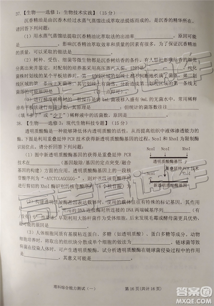 2019年菏澤煙臺(tái)二模文理綜試題及參考答案