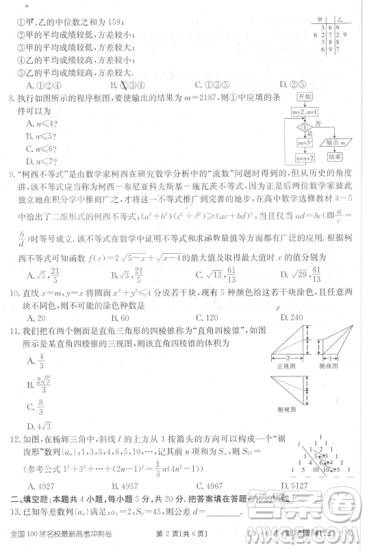 2019年?全國100所名校最新高考沖刺卷三理數(shù)試題答案