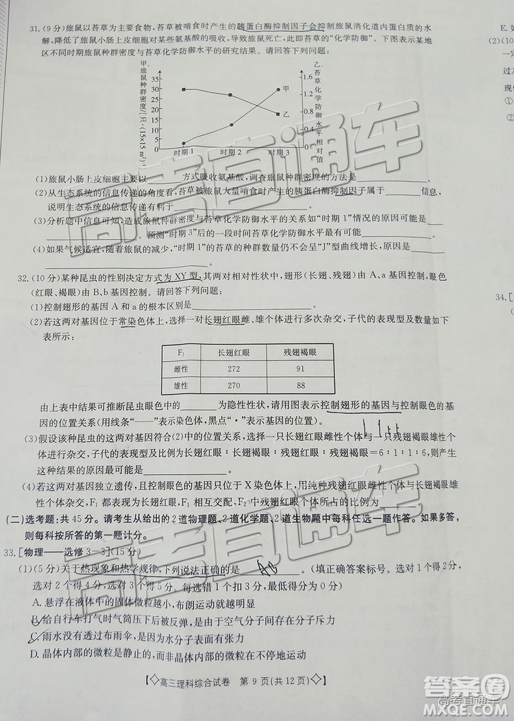 2019年5月甘青寧聯(lián)考理綜試題及參考答案