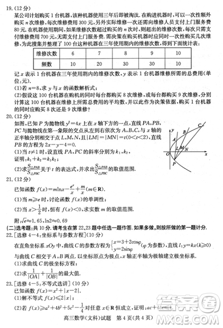 2019年濱州二模文理數(shù)試題及答案