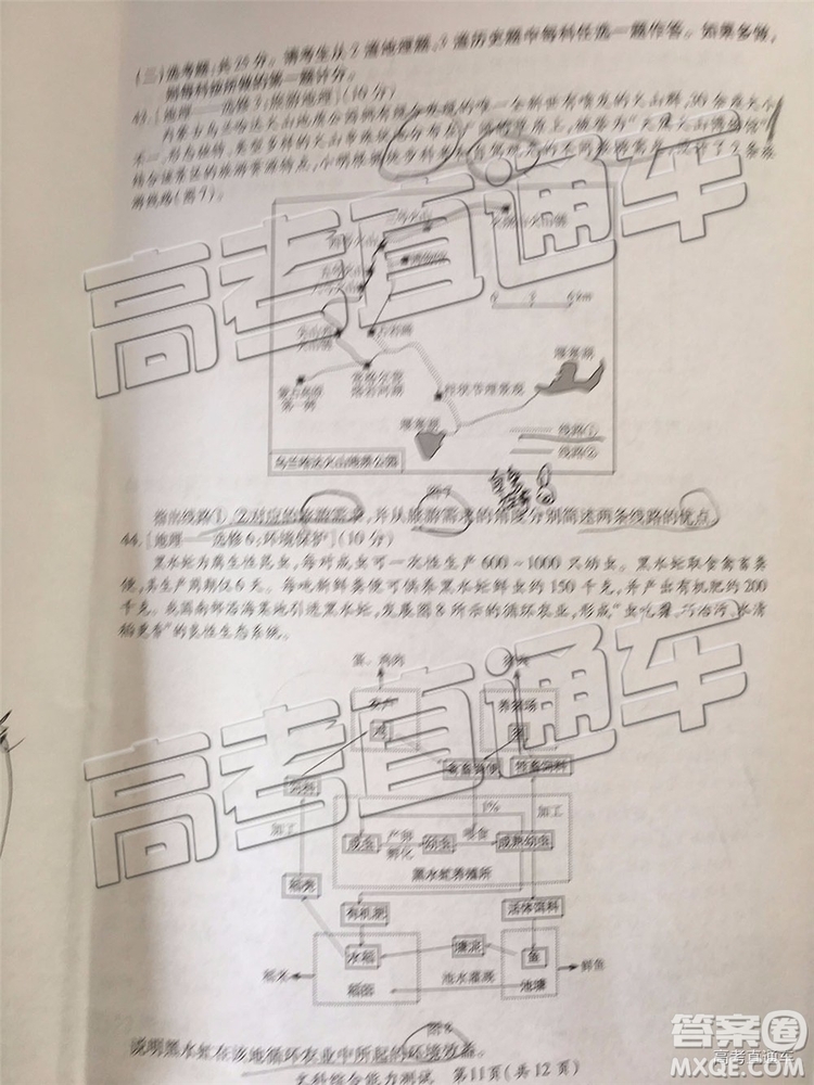 2019年廈門二檢文理綜試題及參考答案