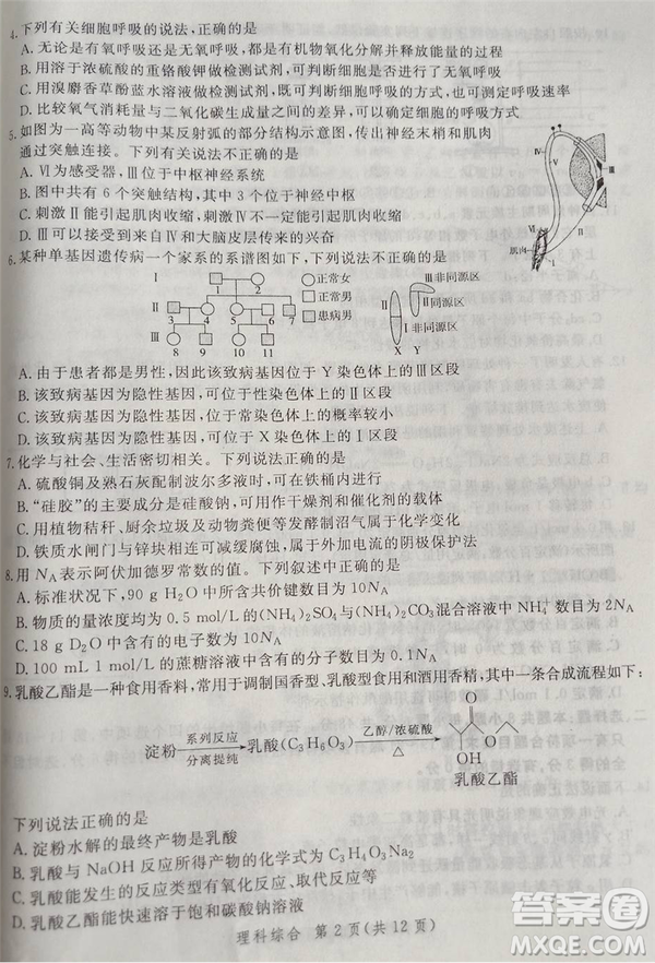 2019年5月河南省八市重點(diǎn)高中聯(lián)盟領(lǐng)軍考試?yán)砭C試題及答案