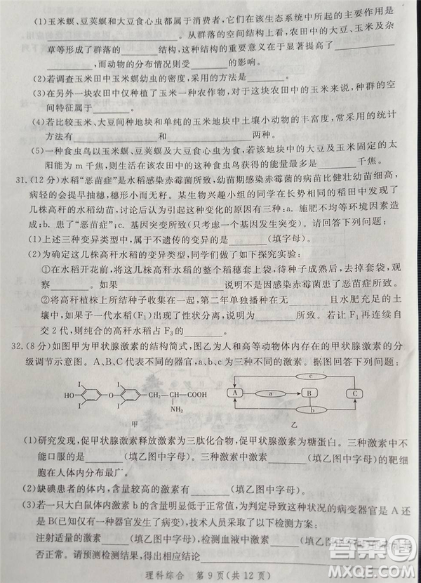 2019年5月河南省八市重點(diǎn)高中聯(lián)盟領(lǐng)軍考試?yán)砭C試題及答案