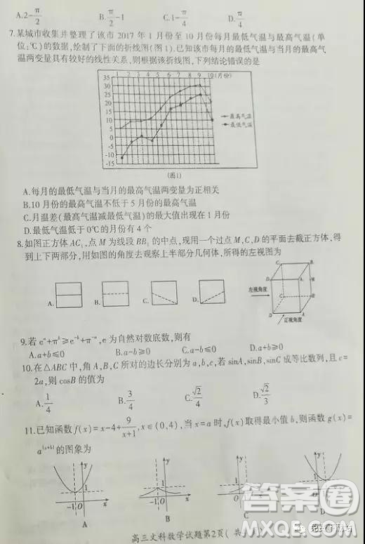 2019山東省安丘市、諸城市、五蓮縣、蘭山區(qū)高三4月模擬訓(xùn)練文數(shù)答案