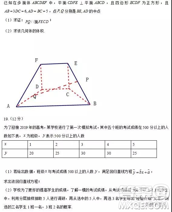 2019年高考沖刺原創(chuàng)預(yù)測卷A卷文數(shù)試題答案