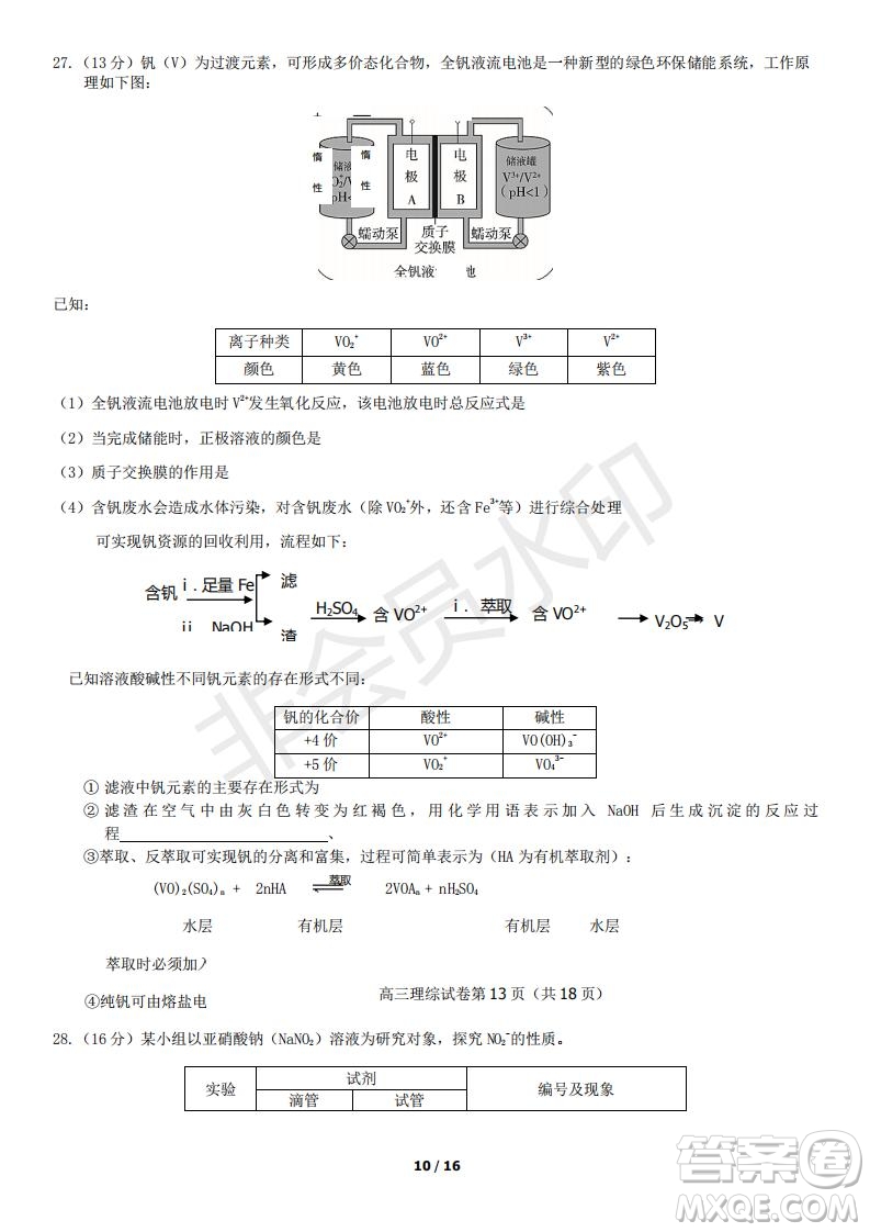 北京市2019年房山區(qū)高三二模理科綜合試卷及答案