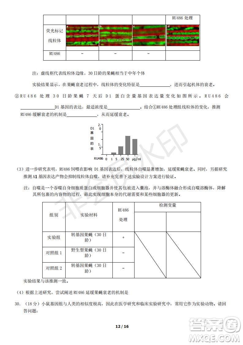 北京市2019年房山區(qū)高三二模理科綜合試卷及答案